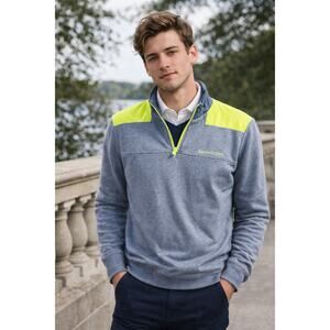 Vineyard Vines Men's 1/4 Zip size M Blue & Bright Yellow/green Accent EUC Preppy